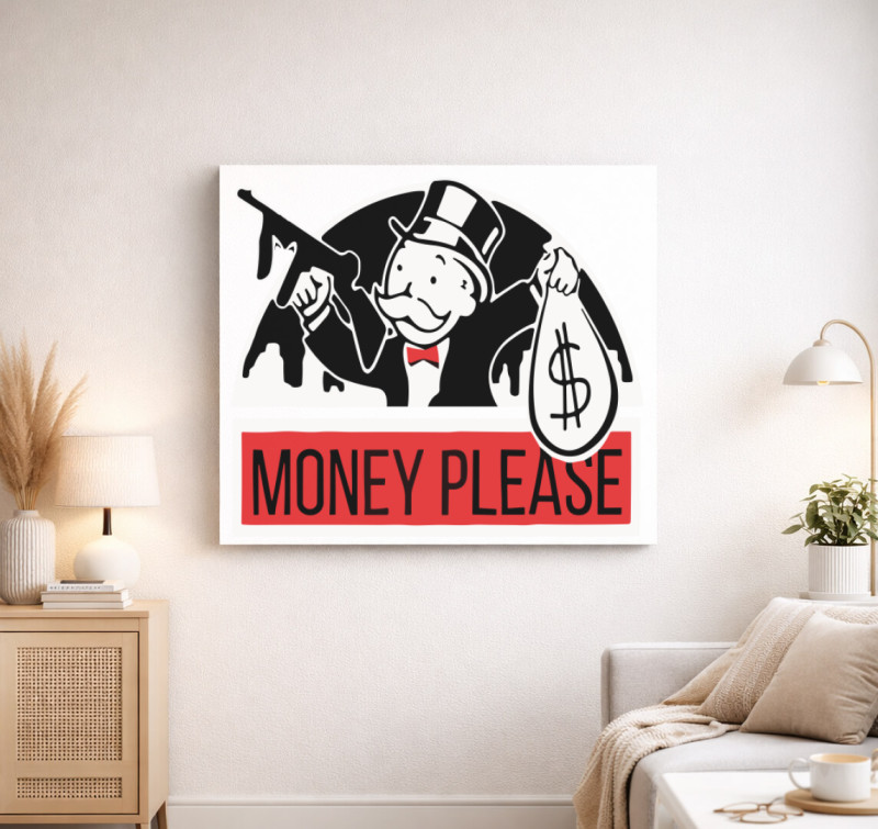 Monopoly Money Please vászonkép — Fehér