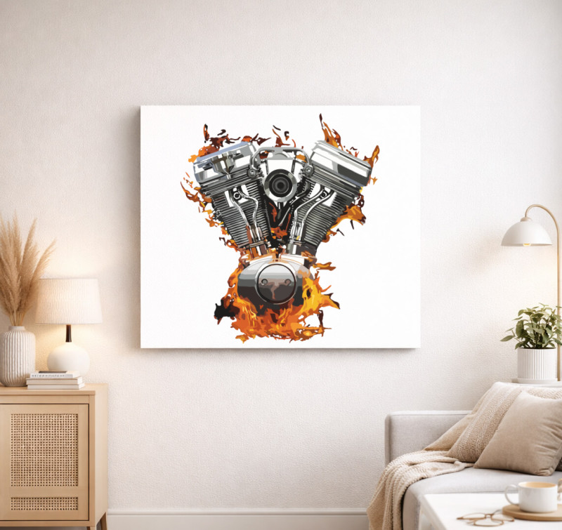 Flamming V motor vászonkép — Fehér