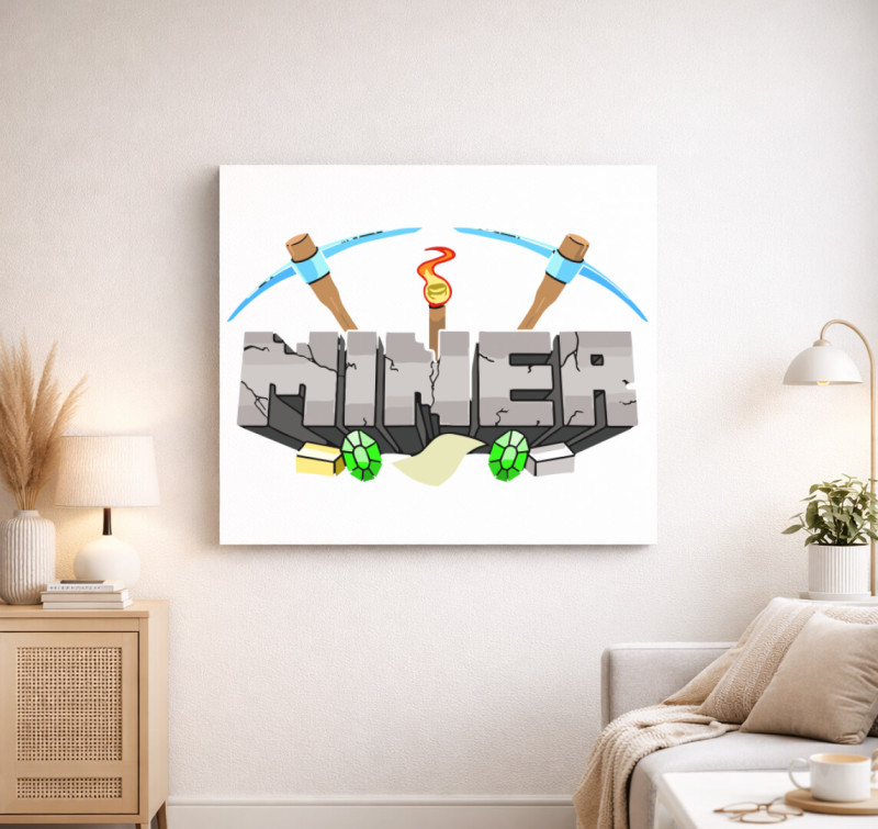 Minecraft miner vászonkép — Fehér