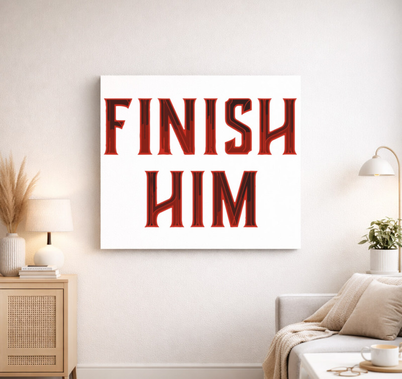 Mortal Kombat Finish Him feliratú vászonkép — Fehér