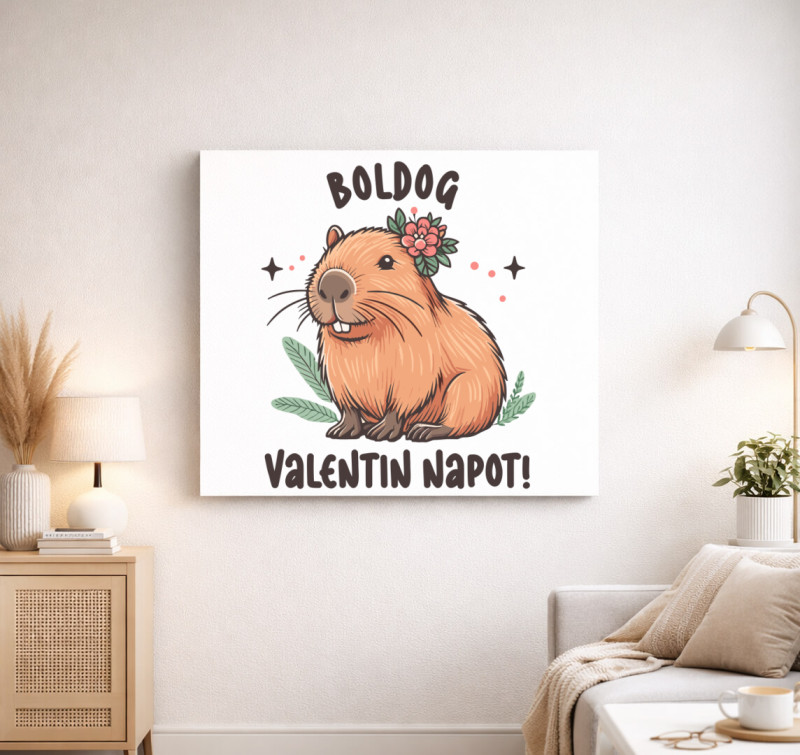 Capybara valentin vászonkép — Fehér