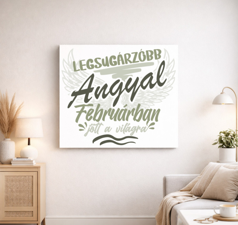 Februárban született angyal vászonkép — Fehér