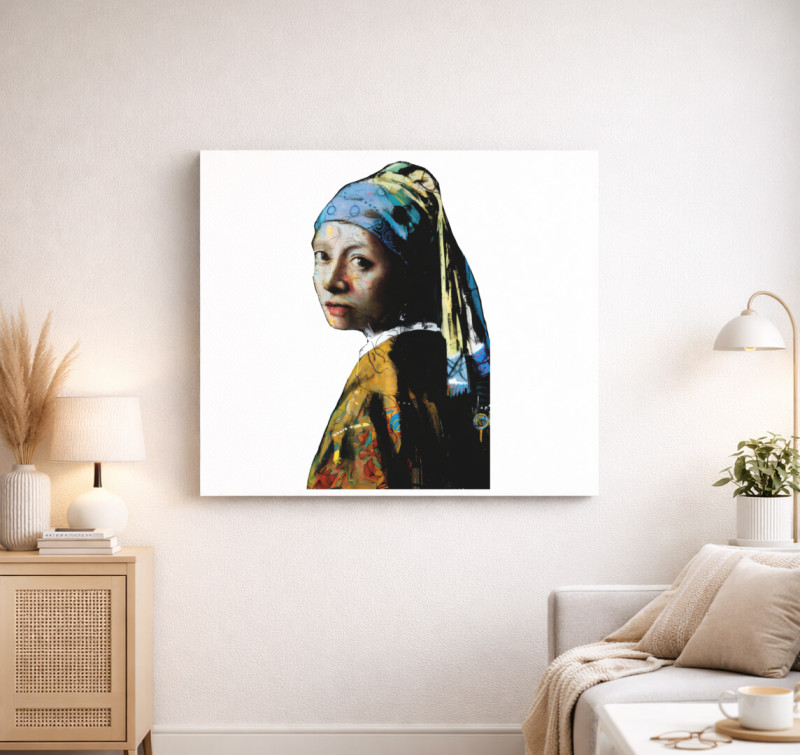 Vermeer graffitis vászonkép — Fehér