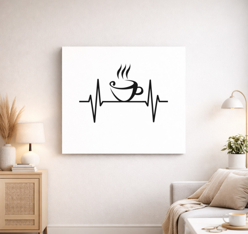 Kávé ekg vászonkép — Fehér