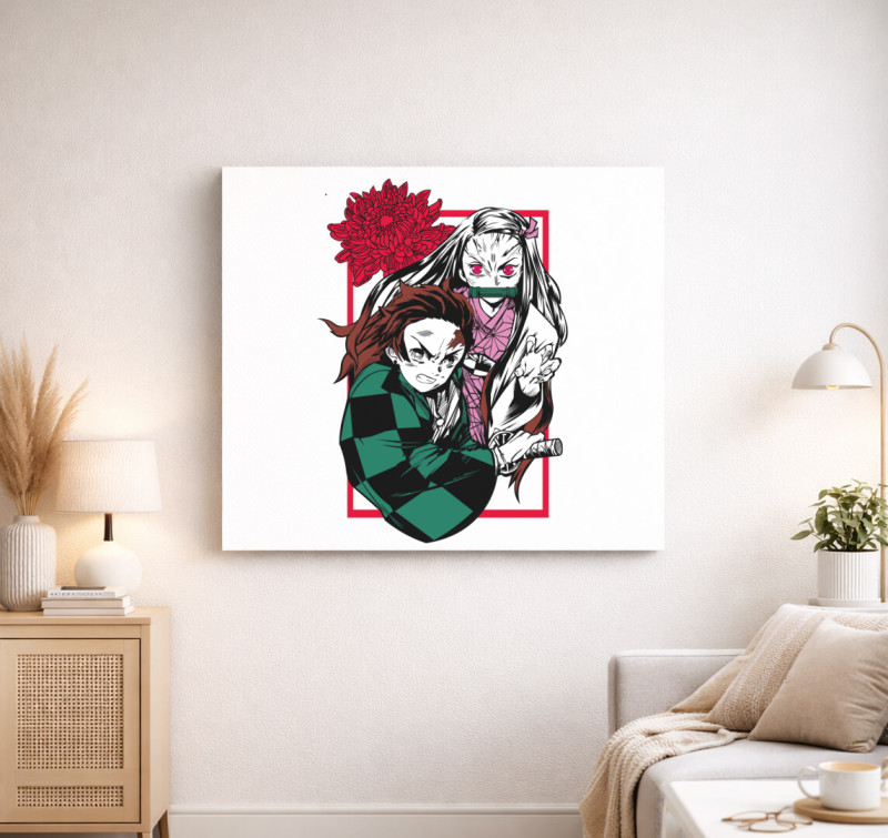 Demon slayer tesók vászonkép — Fehér