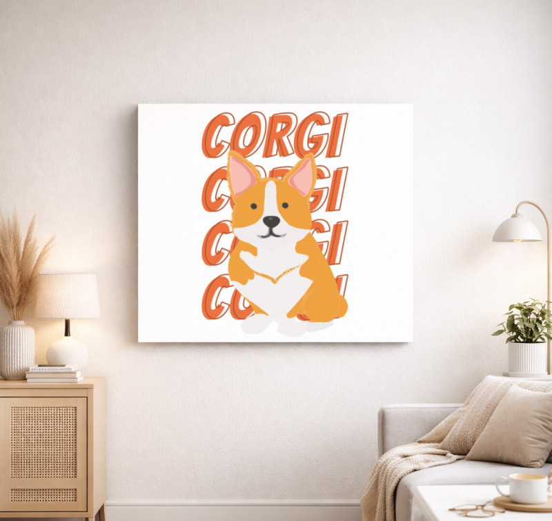 Corgi mintás vászonkép — Fehér