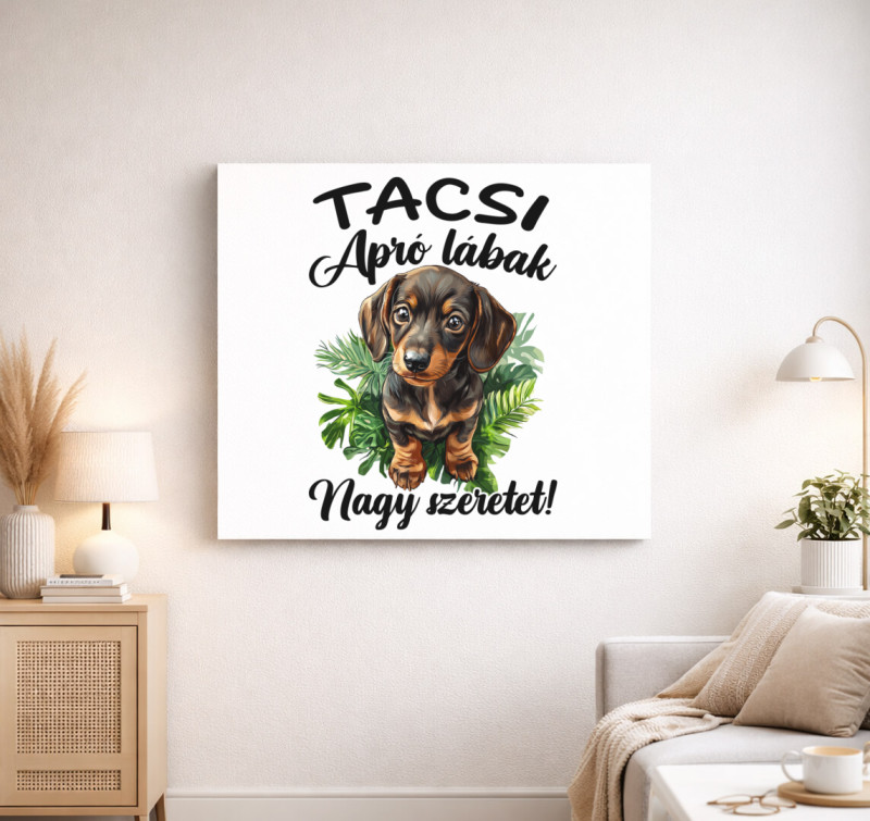 Tacsi Apró lábak, nagy szeretet barna tacsi vászonkép — Fehér