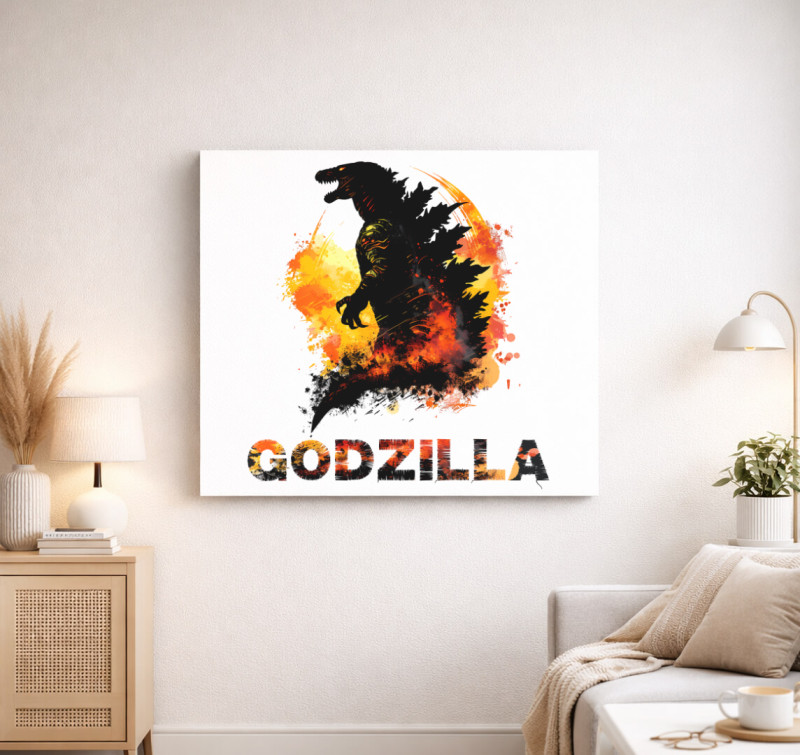 Godzilla festve vászonkép — Fehér