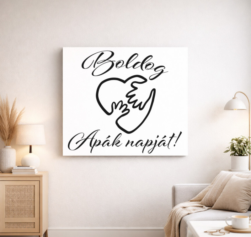 Boldog apák napját szíves vászonkép — Fehér