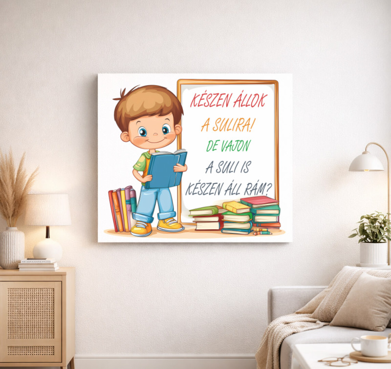 Készen állok a sulira vászonkép — Fehér