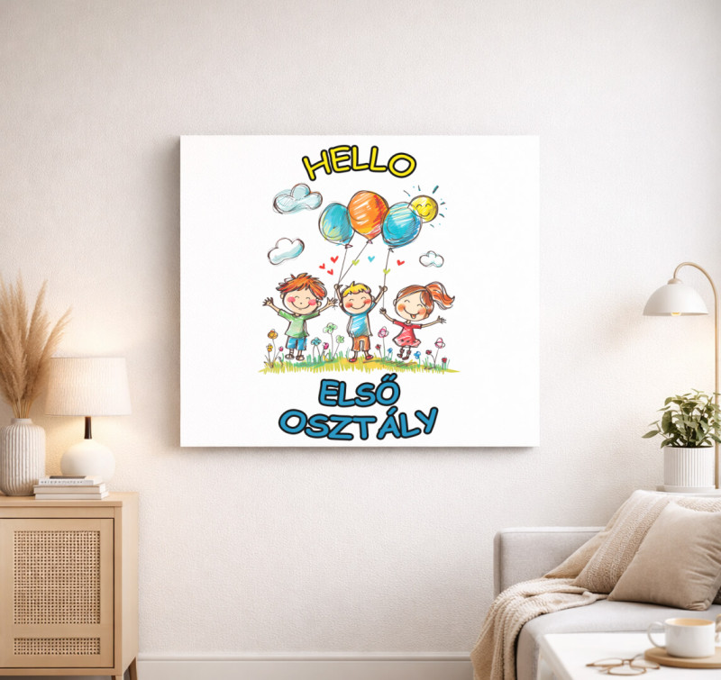 Hello első osztály vászonkép — Fehér
