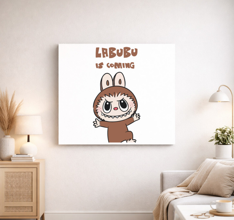 Labubu is coming vászonkép — Fehér