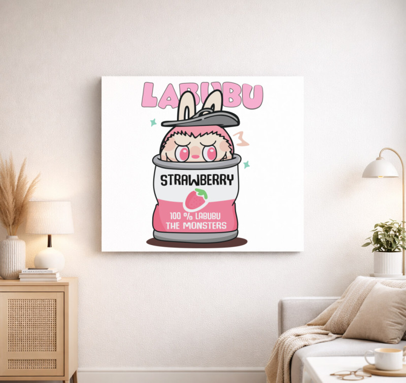 Strawberry labubu vászonkép — Fehér