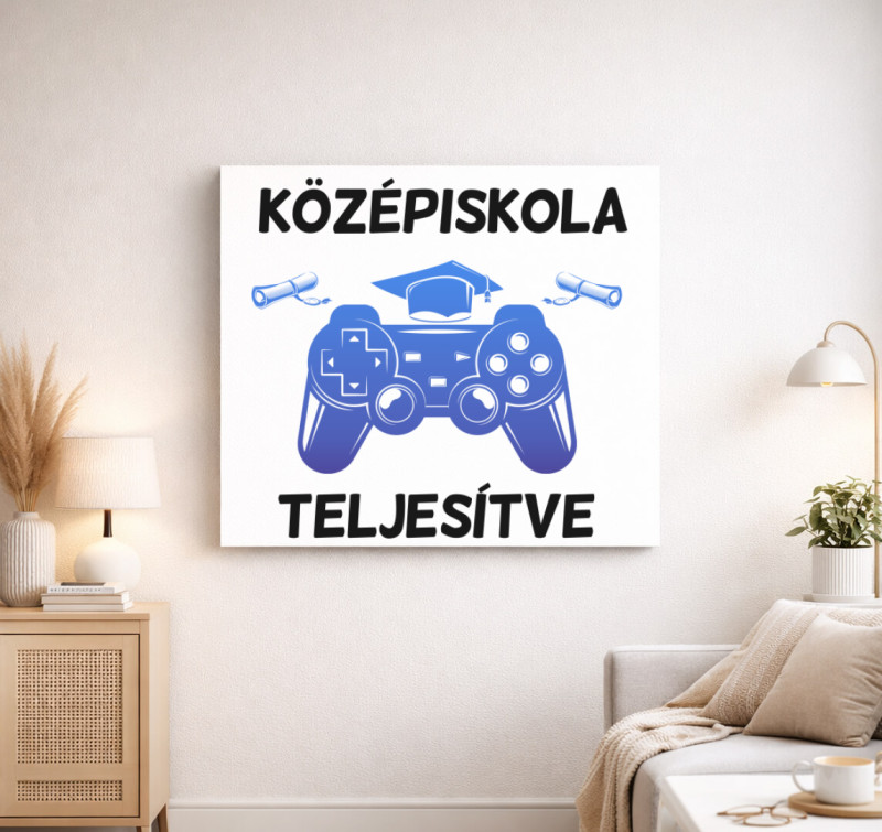 Középiskola teljesítve gamer vászonkép — Fehér