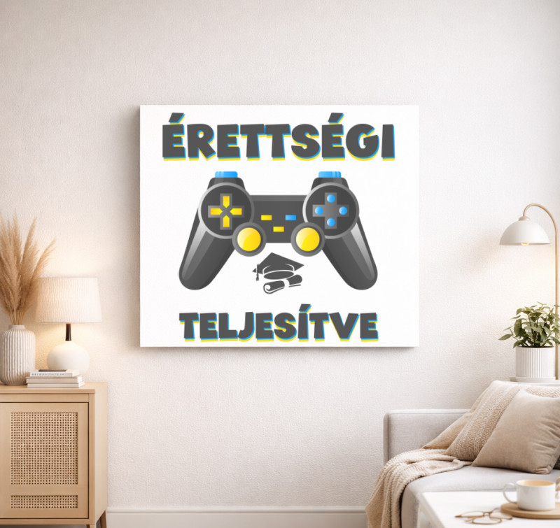 Érettségi teljesítve gamer vászonkép — Fehér