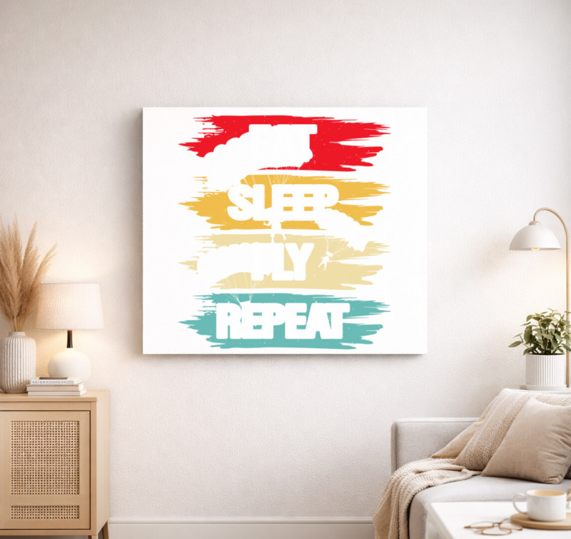 Eat sleep fly repeat vászonkép — Fehér