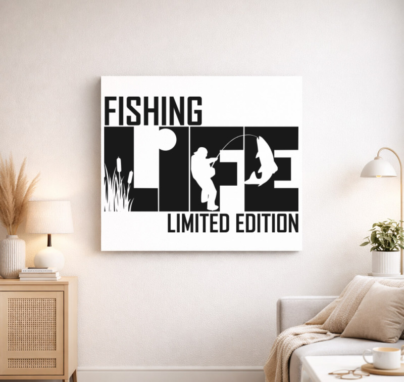 Fishing life feliratos vászonkép — Fehér