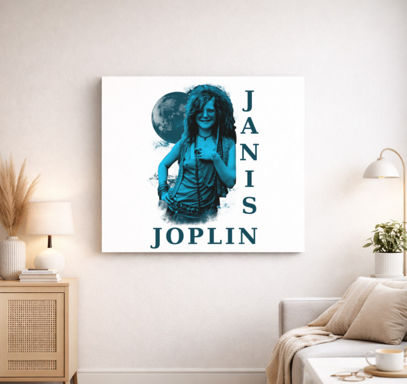 Janis Joplin kék portré vászonkép — Fehér