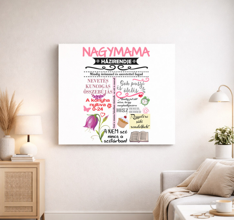Nagymama házirendje vászonkép — Fehér