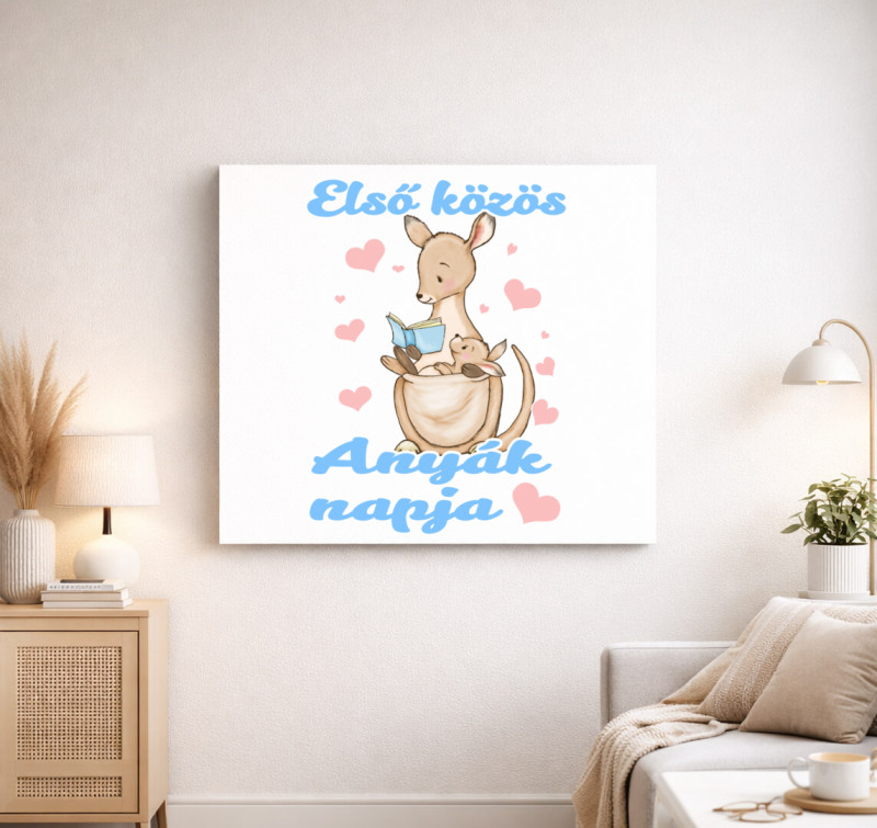 Első közös anyák napja kenguru fiús vászonkép — Fehér