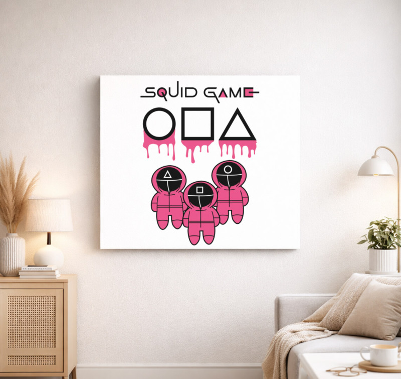 Squid Game chibi art vászonkép — Fehér