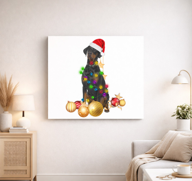 Karácsonyi doberman vászonkép — Fehér