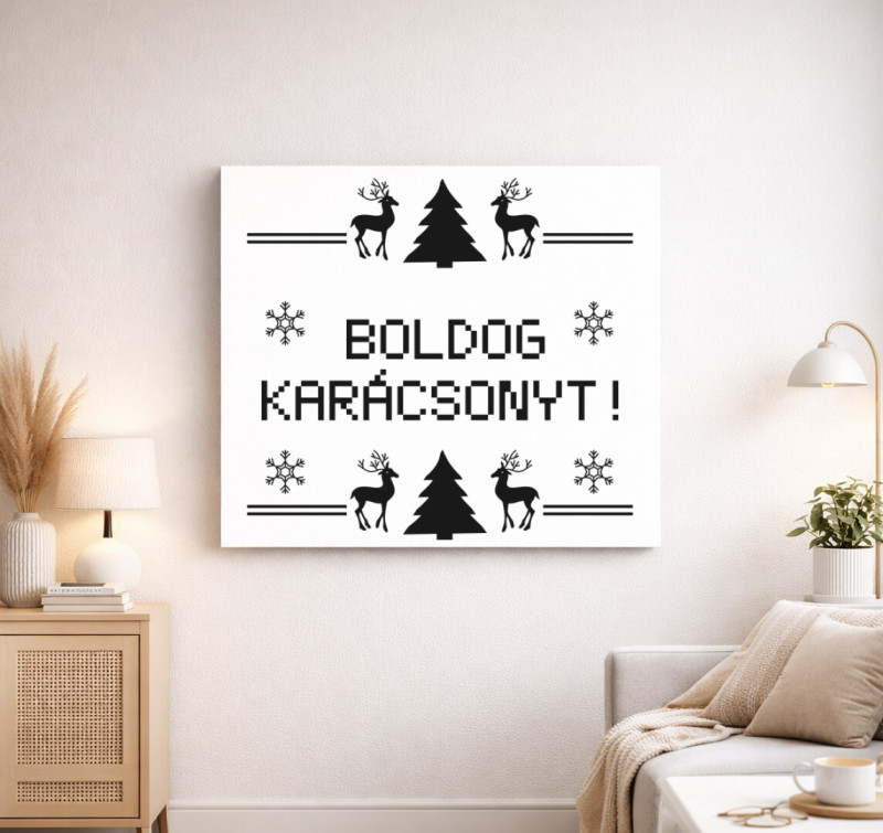 Boldog karácsonyt 8 bit-es vászonkép — Fehér