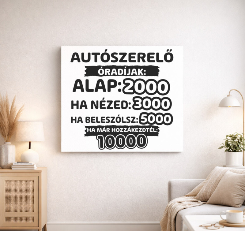 Autószerelő óradíjak munka vászonkép — Fehér