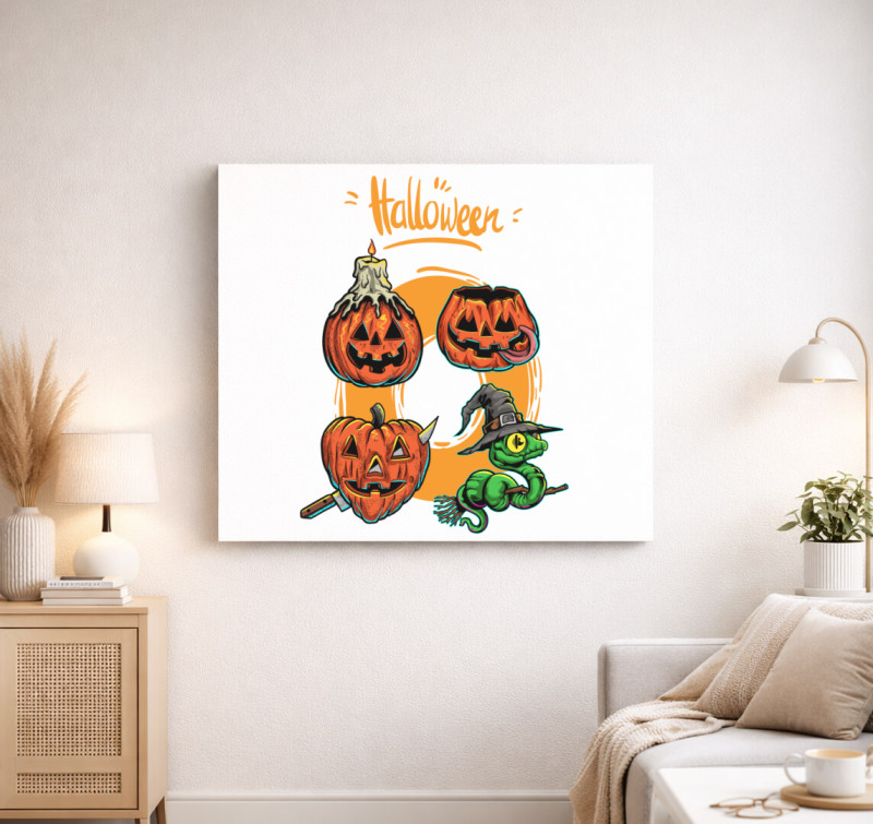 Halloween-i tökfejek vászonkép — Fehér