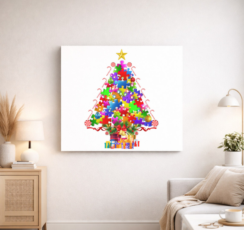 Puzzle karácsonyfa vászonkép — Fehér