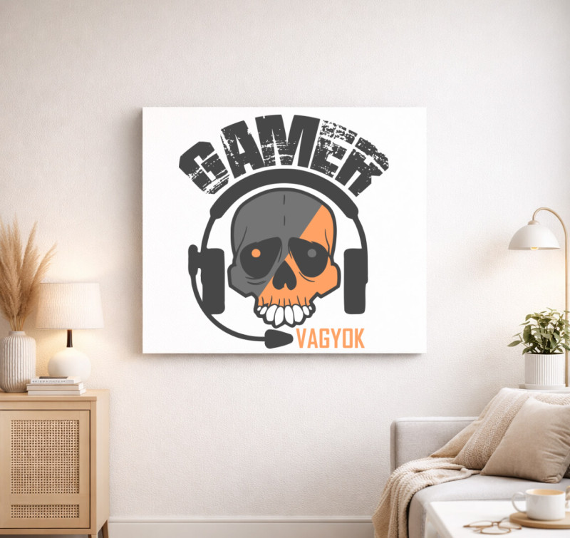 Gamer vagyok koponya vászonkép — Fehér