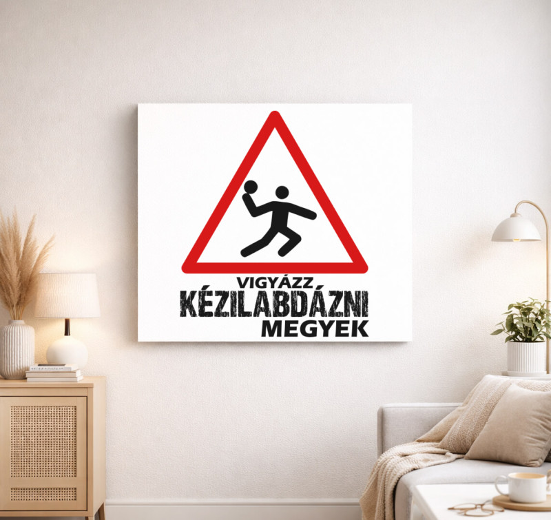 Vigyázz kézilabdázni megyek vászonkép — Fehér
