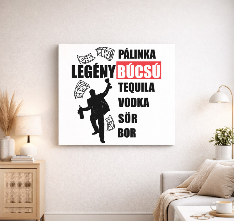 Legénybúcsú italokkal vászonkép — Fehér
