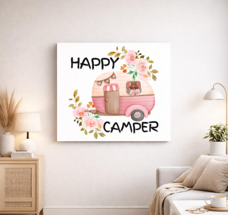Happy camper vászonkép — Fehér