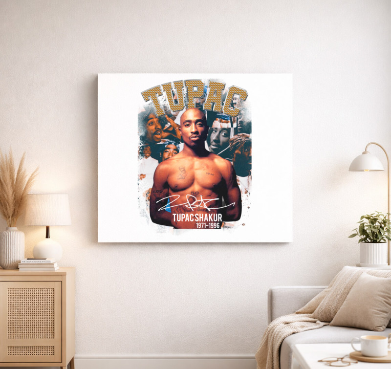 Tupac aláírás vászonkép — Fehér