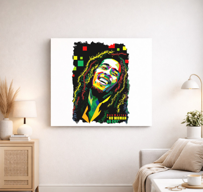 Bob Marley színes vászonkép — Fehér