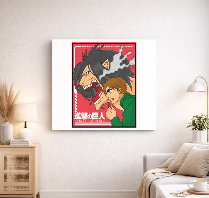Attack on Titan Eren Yeager formái vászonkép — Fehér
