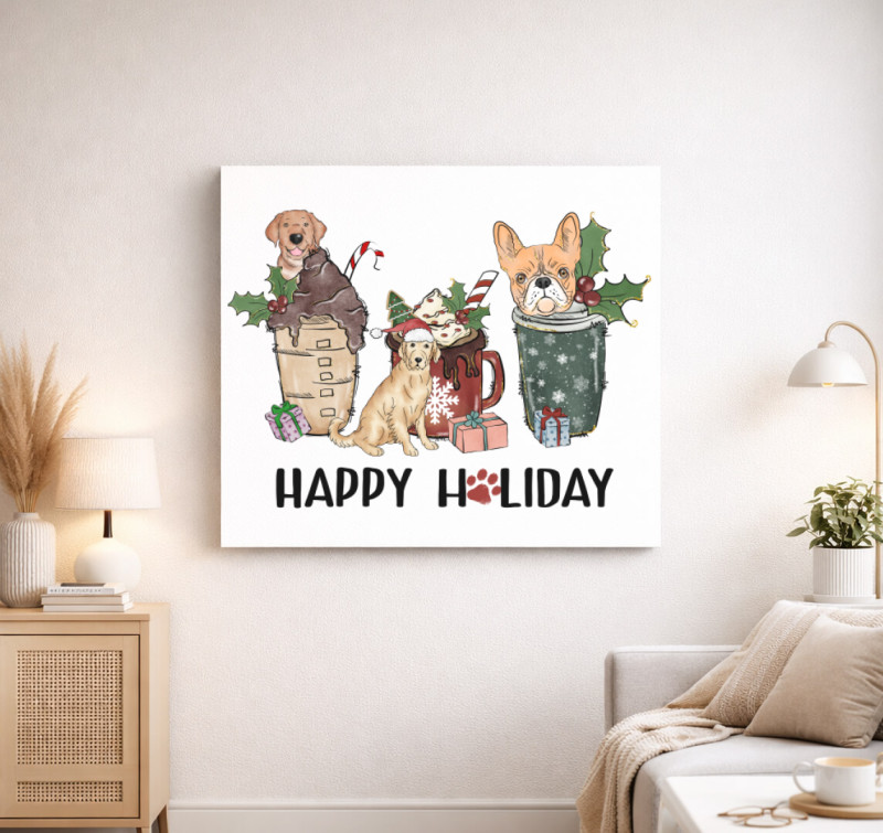 Kutyás Happy Holiday vászonkép — Fehér