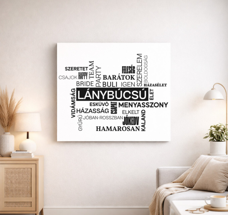 Szófelhős lánybúcsú vászonkép — Fehér