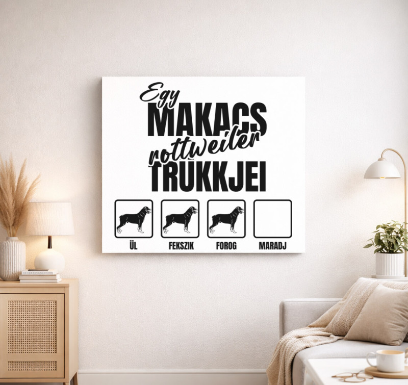 Egy makacs rottweiler trükkjei vászonkép — Fehér