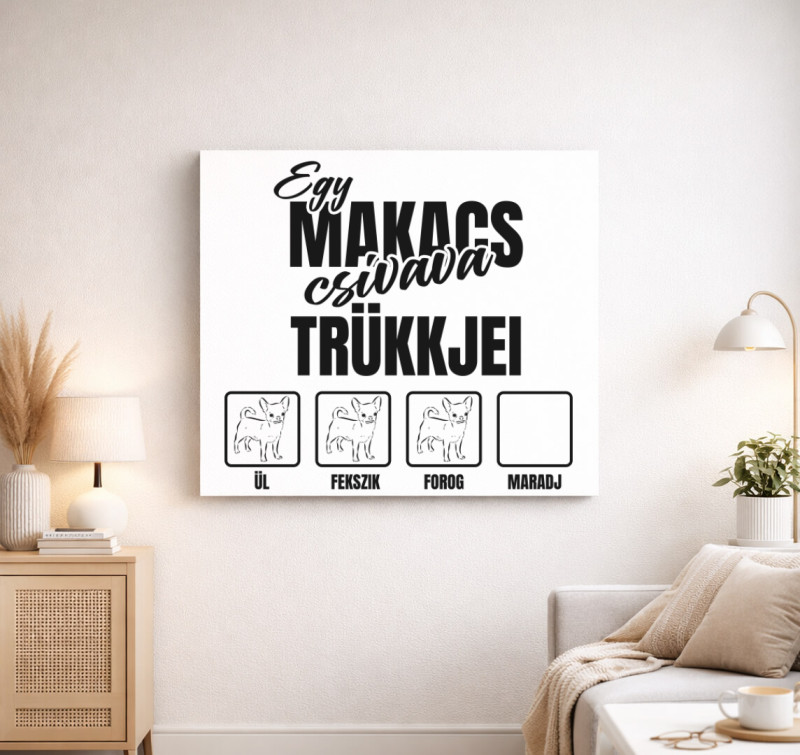 Egy makacs csivava trükkjei vászonkép — Fehér