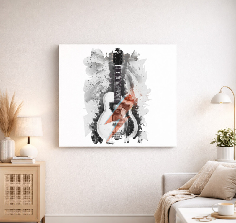 David Bowie gitár vászonkép — Fehér