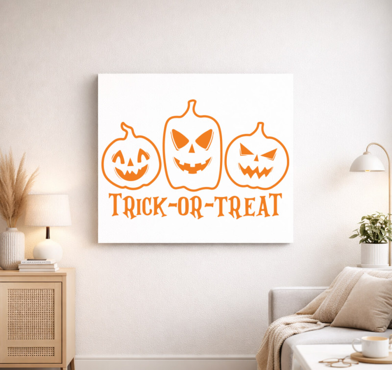 Trick or treat pumpkins vászonkép — Fehér