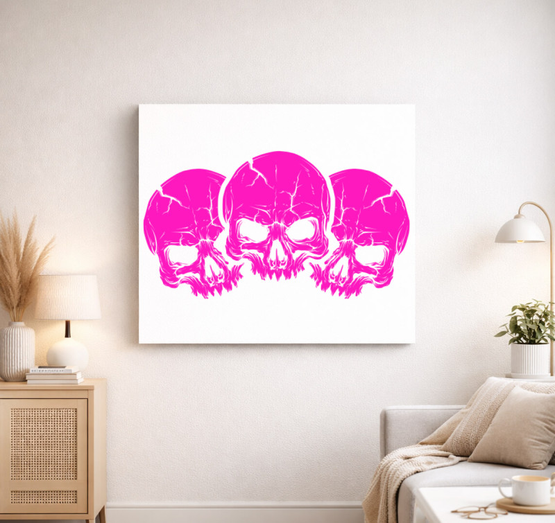 3 pink skulls vászonkép — Fehér