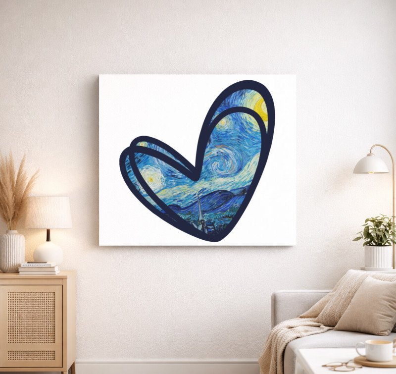 Starry night szív vászonkép — Fehér