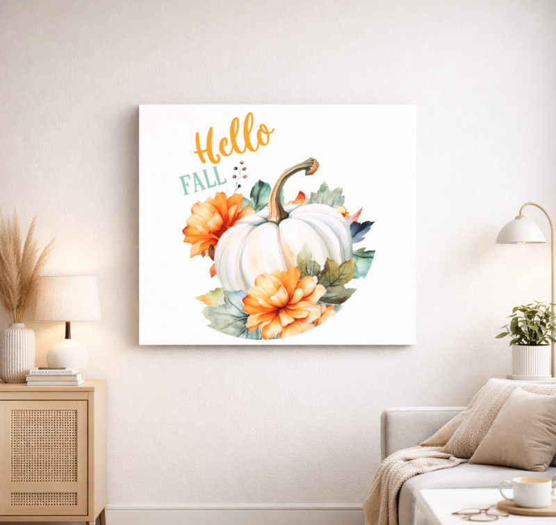Hello fall pumpkin vászonkép — Fehér