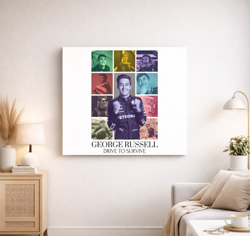 George Russell F1 vászonkép — Fehér