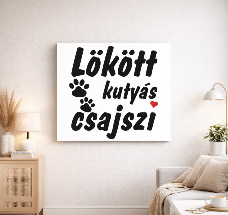 Lökött kutyás csajszi vászonkép — Fehér