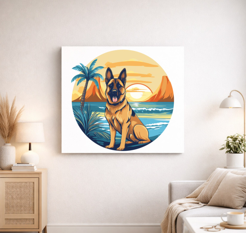 Németjuhász sunset vászonkép — Fehér