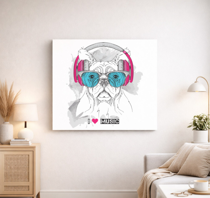 Frenchie music vászonkép — Fehér